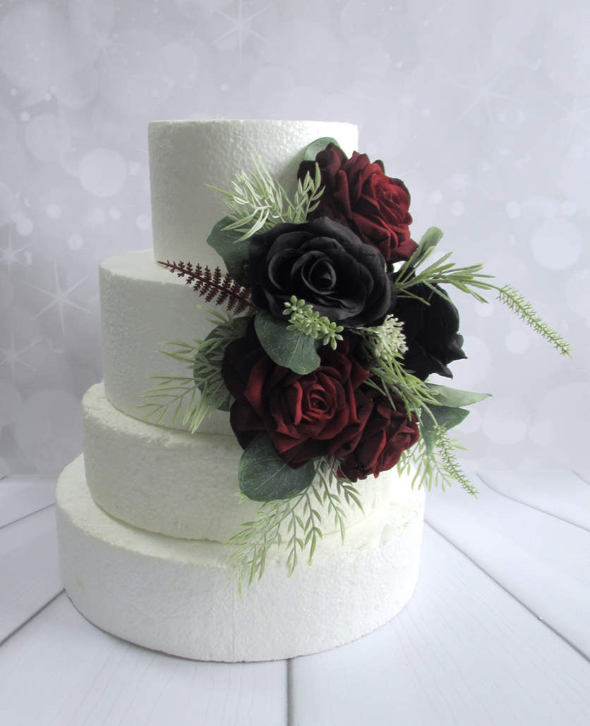 Gothic Inspired Cake Flowers, black and red cake flowers